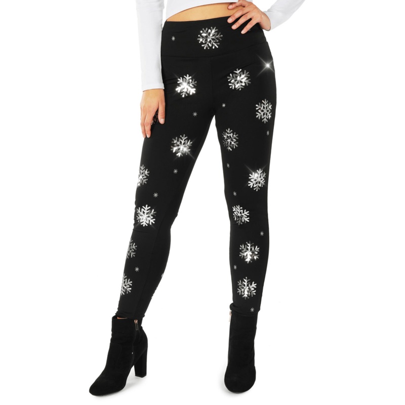 Sequined Snowflake High Waisted Leggings