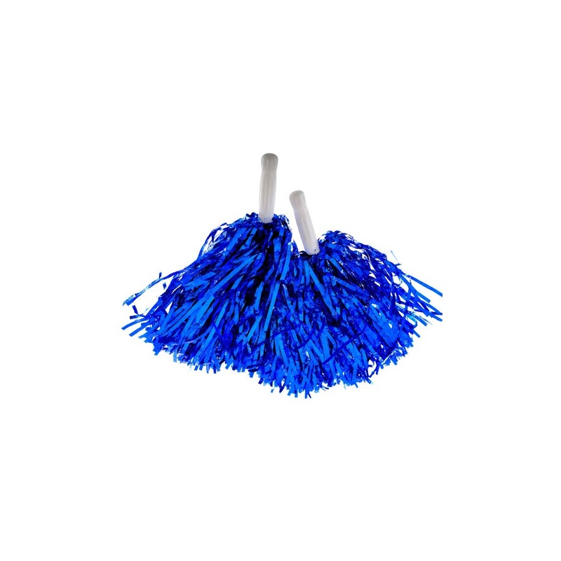 Cheerleader Metallic Blue Textured Pom Poms Costume Accessory