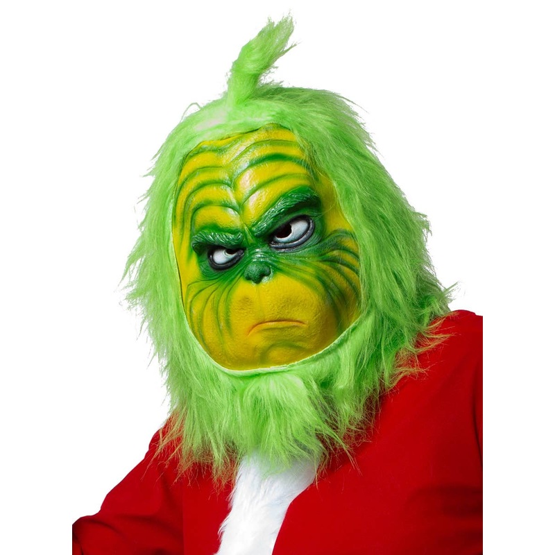 Deluxe Green Latex Christmas Stealer Mask with Faux Fur