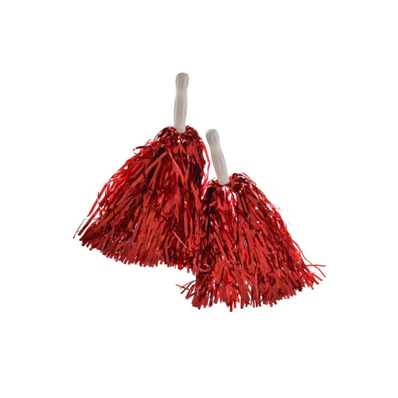 Team Spirit Red Metallic Cheerleader Pom Poms