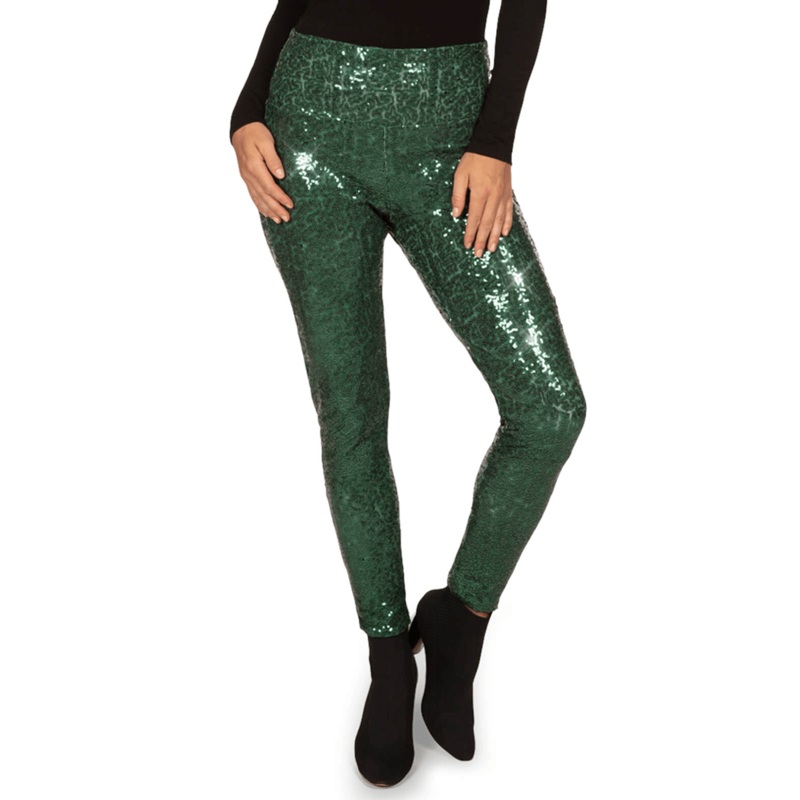 Dark Green Sequin High Waisted Leggings