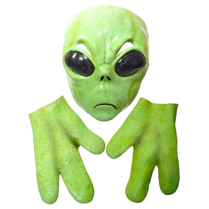 Deluxe Green Latex Alien Mask and Hands Set