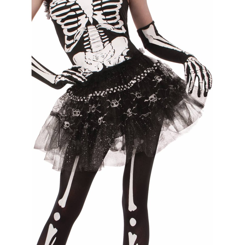 Bone Print Black Glitter Tutu Petticoat Skirt