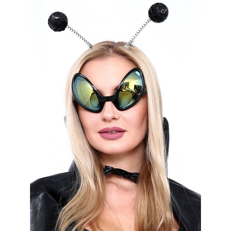 Space Alien Slanted Black Costume Glasses
