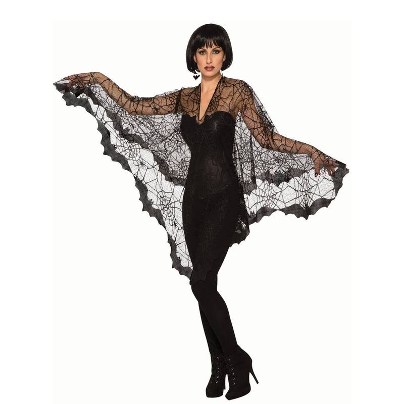 Spider Web Black Lace Womens Halloween Poncho