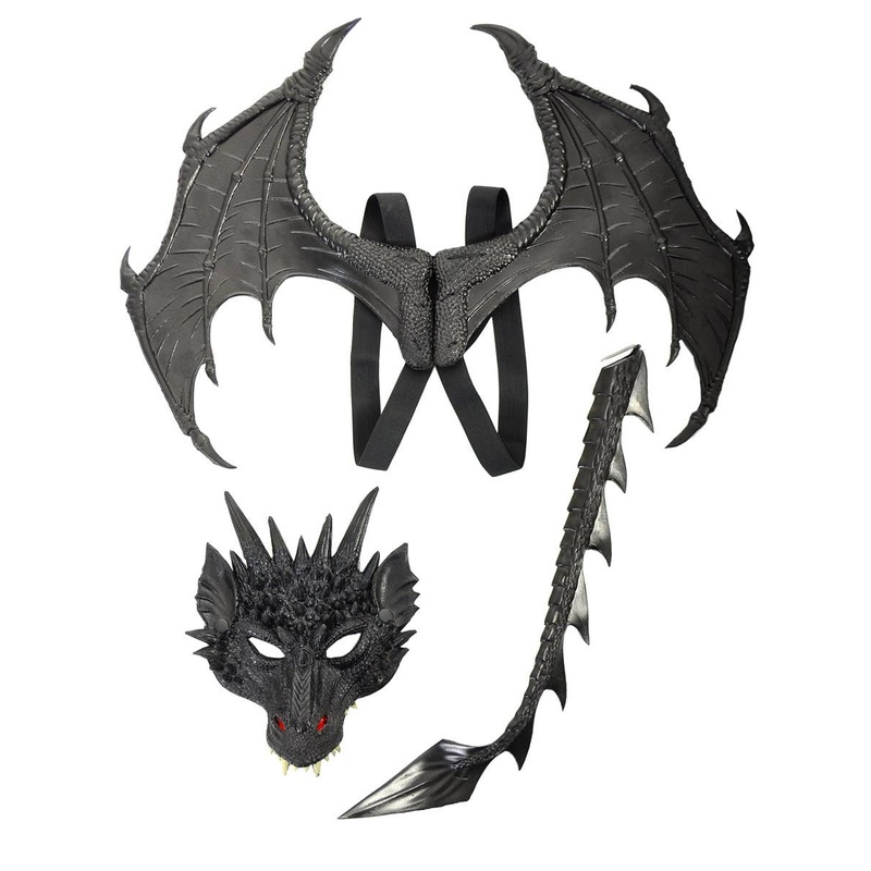 Deluxe Black Dragon Wings Mask and Tail Kit