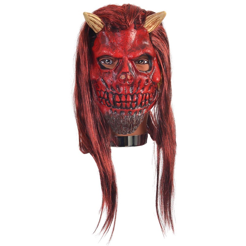 Deluxe Rubber Latex Devil Halloween Costume Mask with Hair