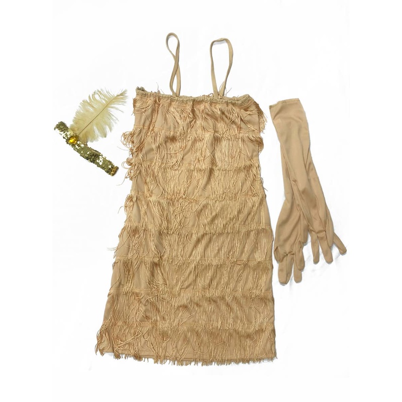 Short Gold 1920s Flapper Womens Costume Dress - Size Small