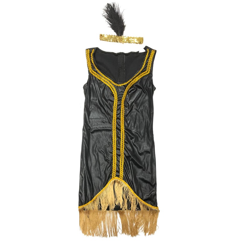 1920s Black and Gold Flapper Womens Costume Dress - Size Small