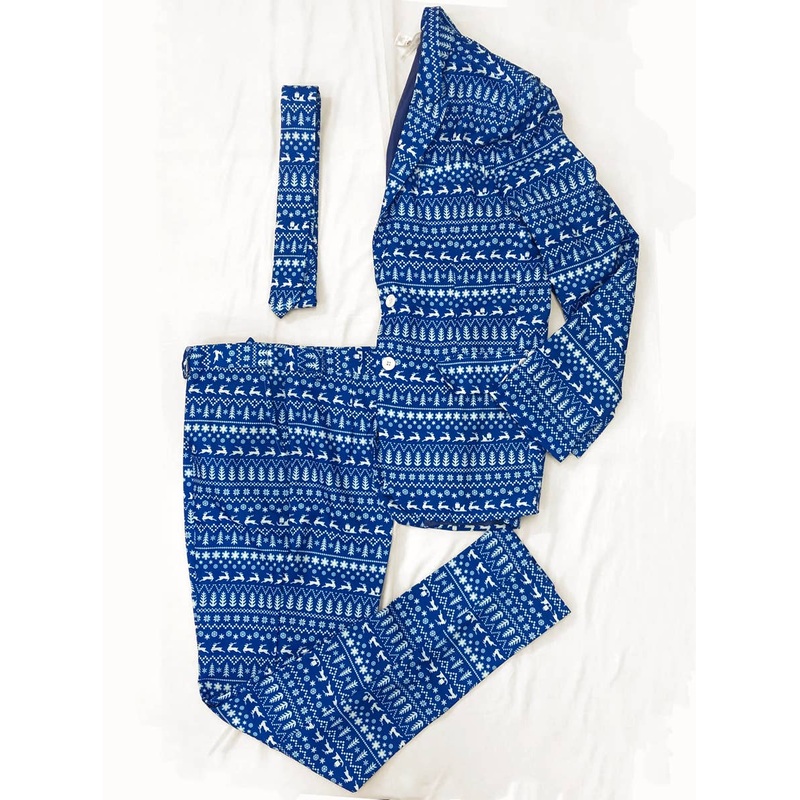 Blue Christmas Wrapping Paper Mens Suit - Size Large