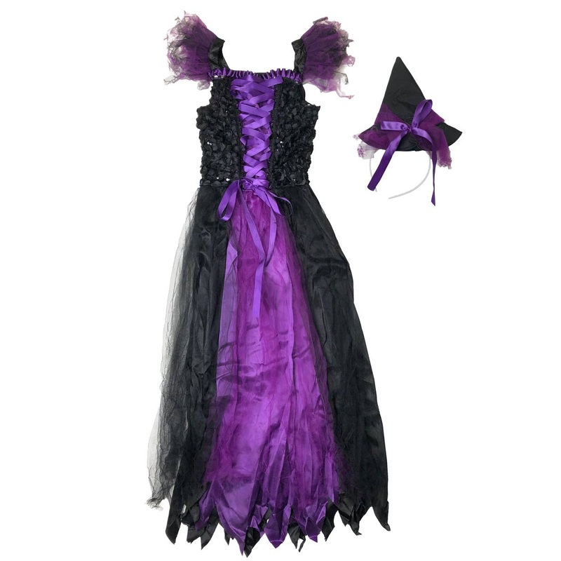 Long Fancy Witch Girls Costume - Size Large