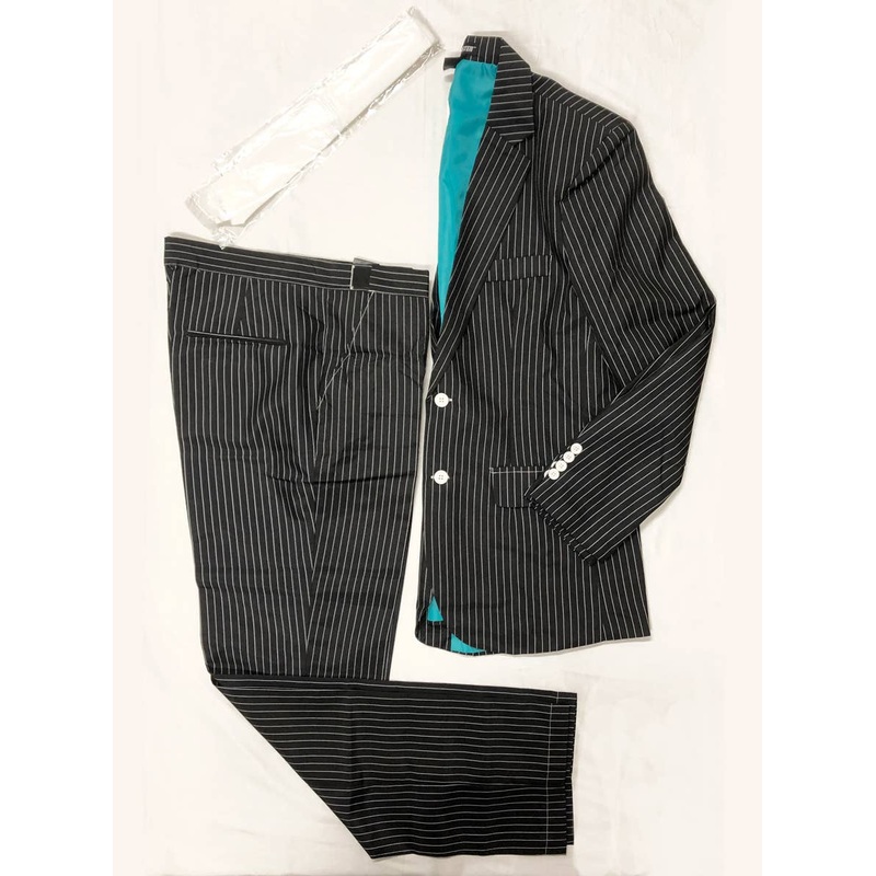 Black and White Pinstriped Gangster Suit Mens Costume - Size Medium