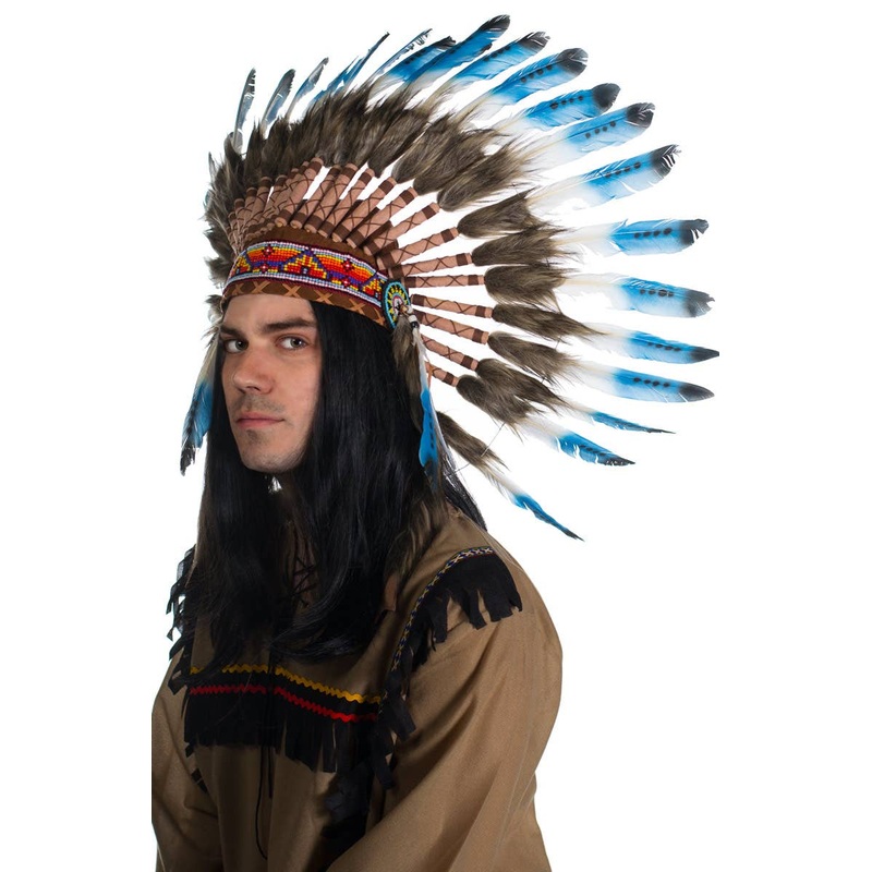American Indian Authentic Blue and White Feather Headdress