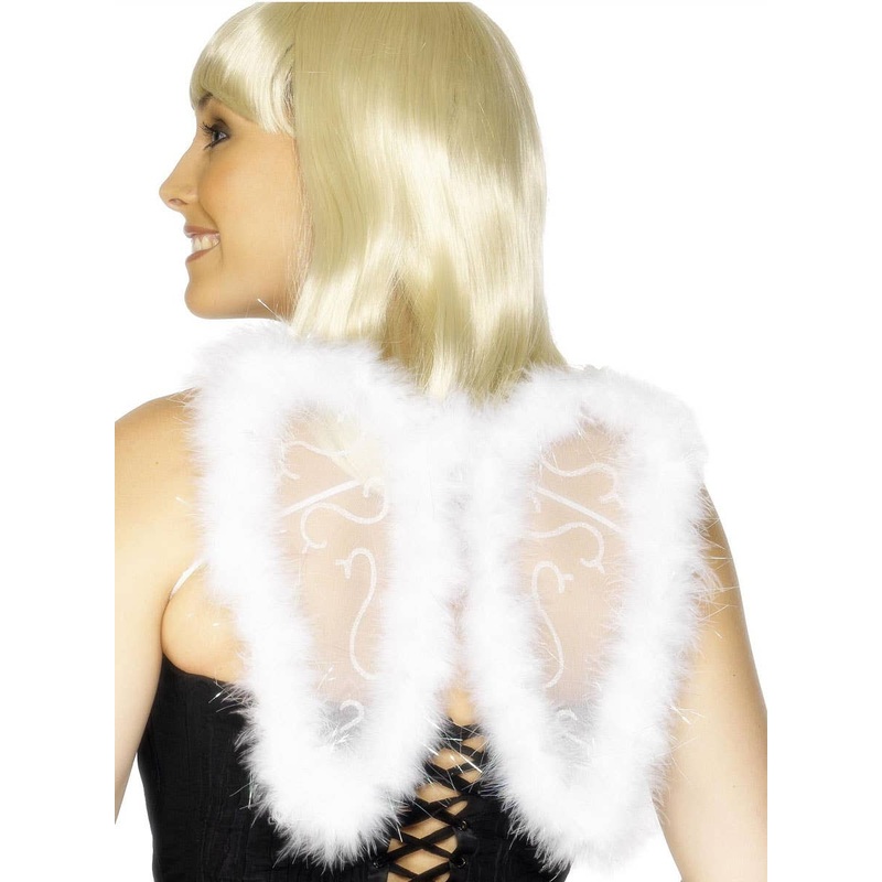 Small Fluffy White Glitter Angel Wings