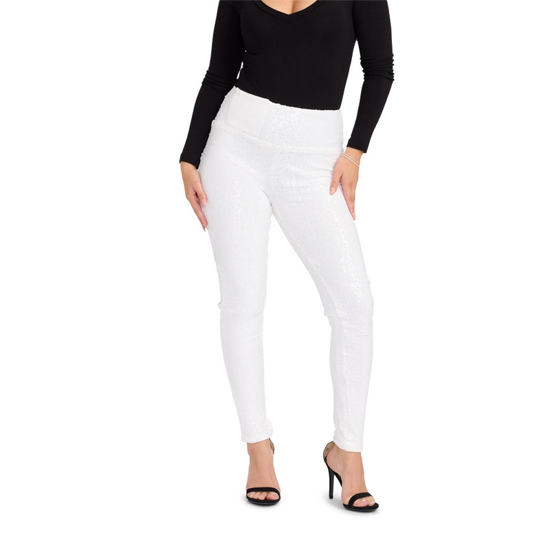 White Sequin High Waisted Leggings