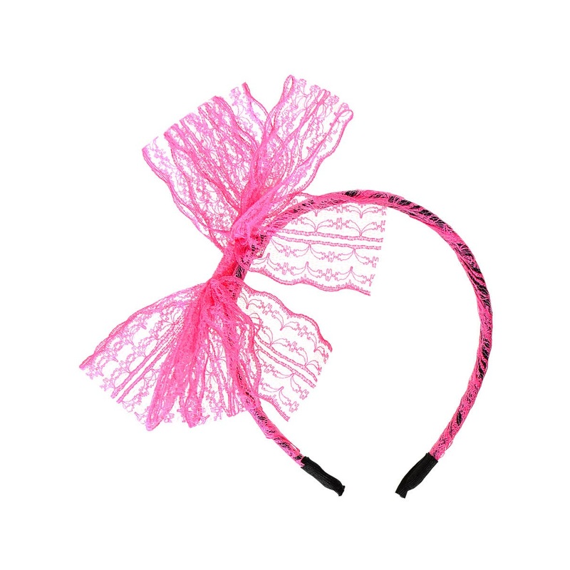 1980s Neon Pink and Black Lace Bow Costume Headband