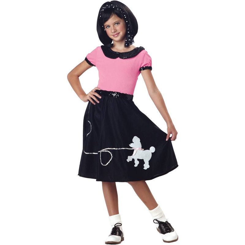 50s Girls Pink and White Sock Hop Fancy Dress Costume