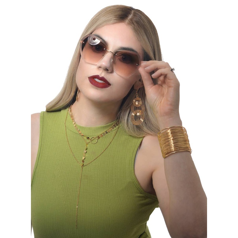 Amber Brown Gold Frame 1970s Costume Glasses