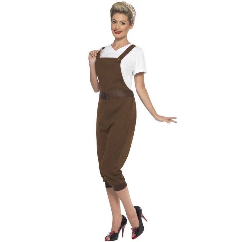 WW2 Womens Plus Size Brown Land Girl Costume