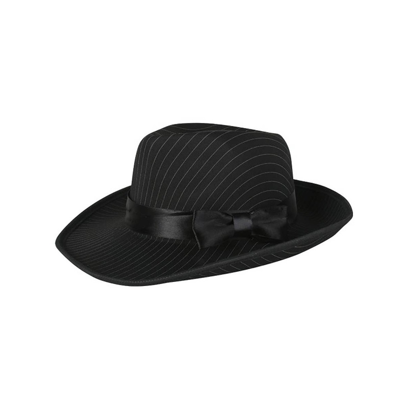 1920s Mens Black Gangster Fedora Hat with Pinstripes