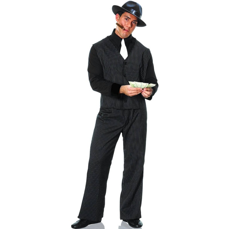 1920s Pinstripe Gangster Mens Fancy Dress Costume