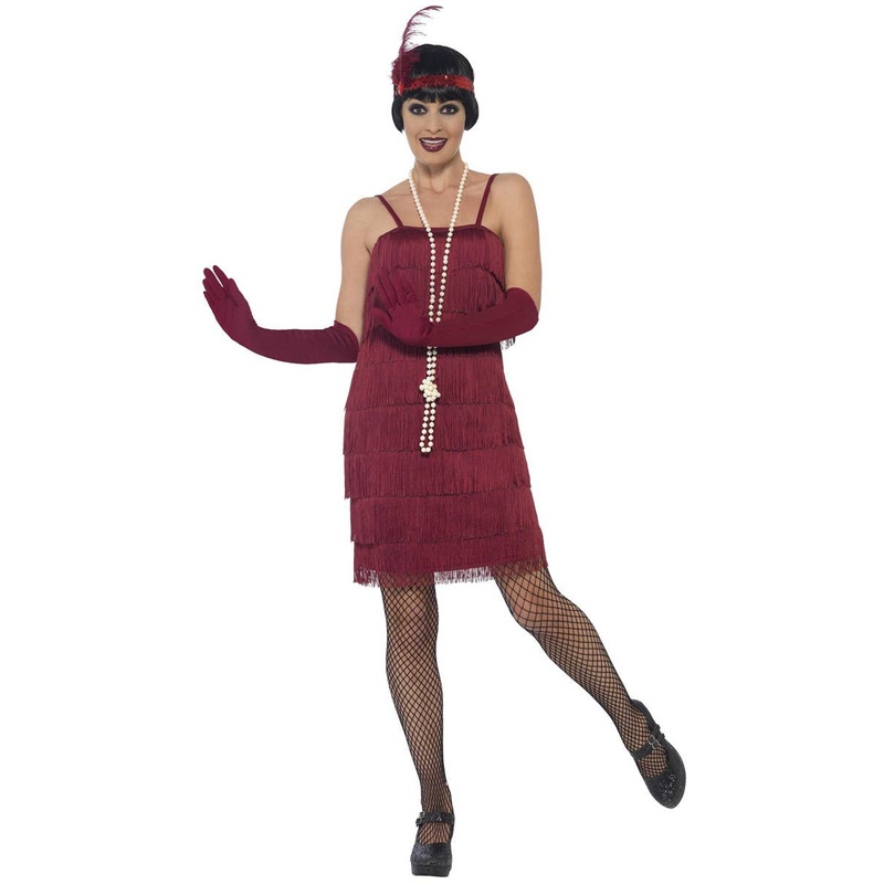 1920s Short Burgundy Red Womens Flapper Dress Costume