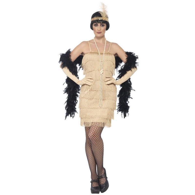 1920s Short Gold Fringed Womens Flapper Dress Costume