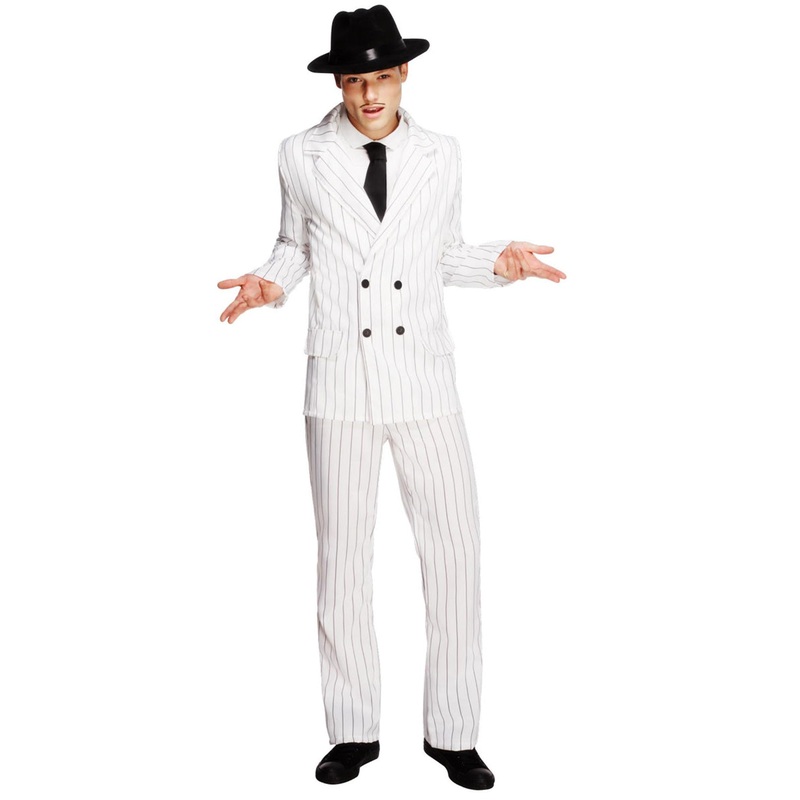 1920s White Pinstripe Gangster Suit Mens Costume