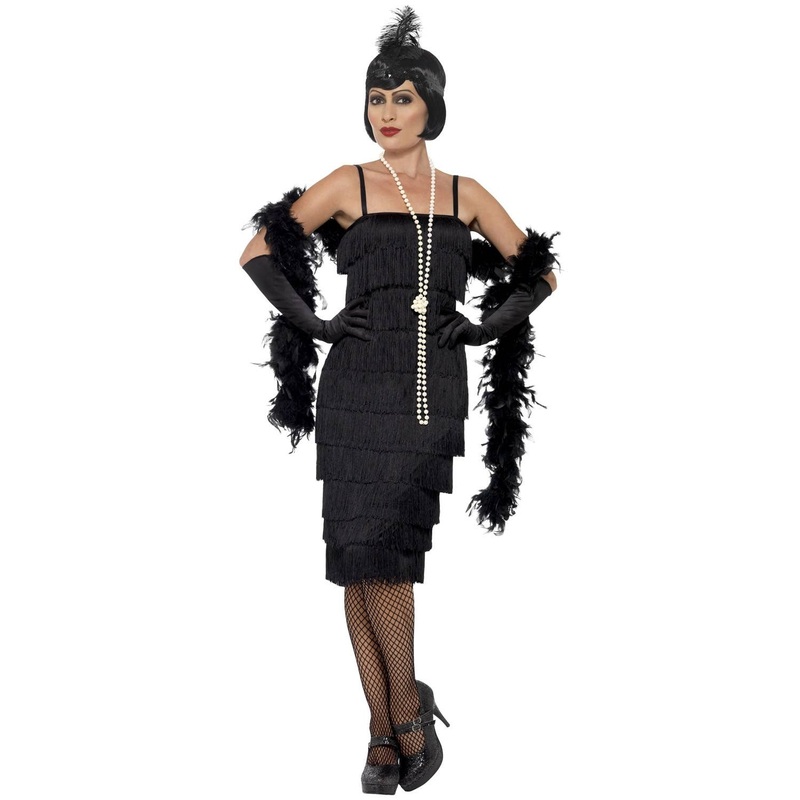 1920s Womens Charming Long Black Flapper Costume