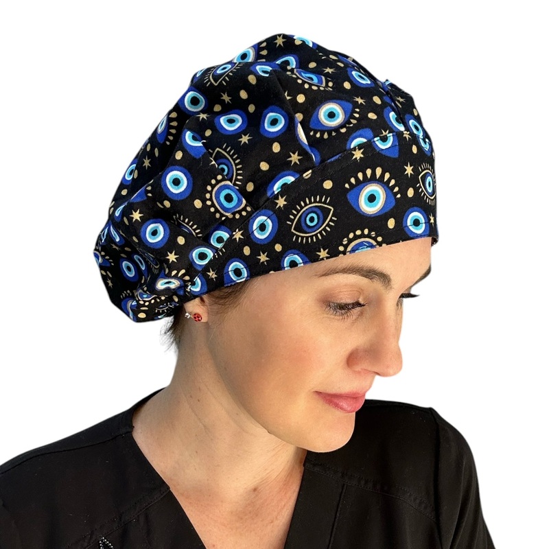 Evil Eye Black- Bouffant|bouffant cap|with satin lining