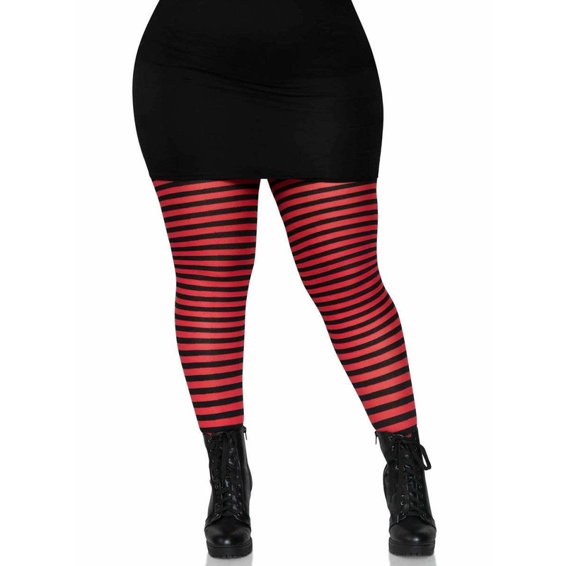 Striped Black And Red Full Length Plus Size Stockings