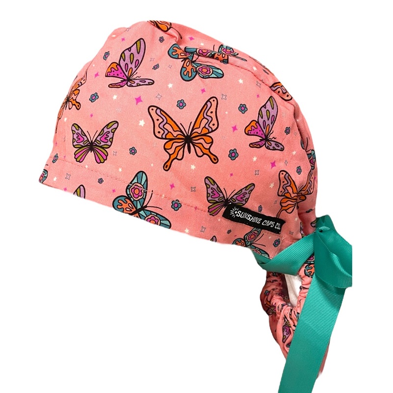 Pink Butterfly- Ponytail|ponytail cap|with satin lining