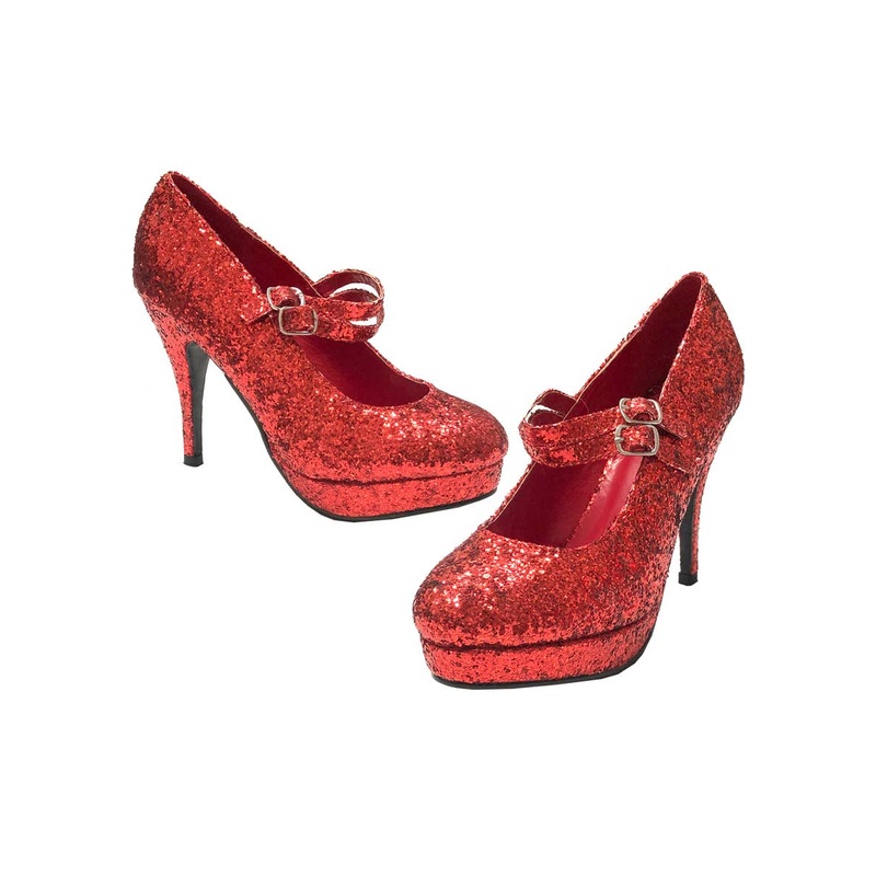 Red Glitter Jane 4 Double Strap High Heel Shoes Womens - Size US 7