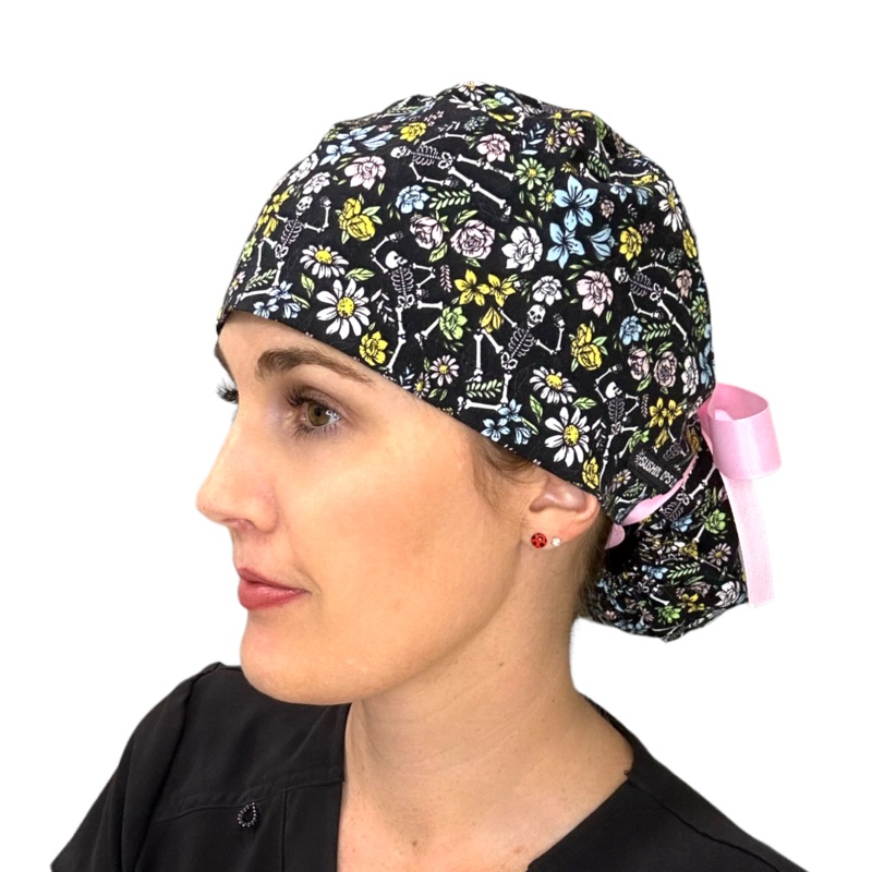 Skeleton Floral- Ponytail|ponytail cap|with satin lining