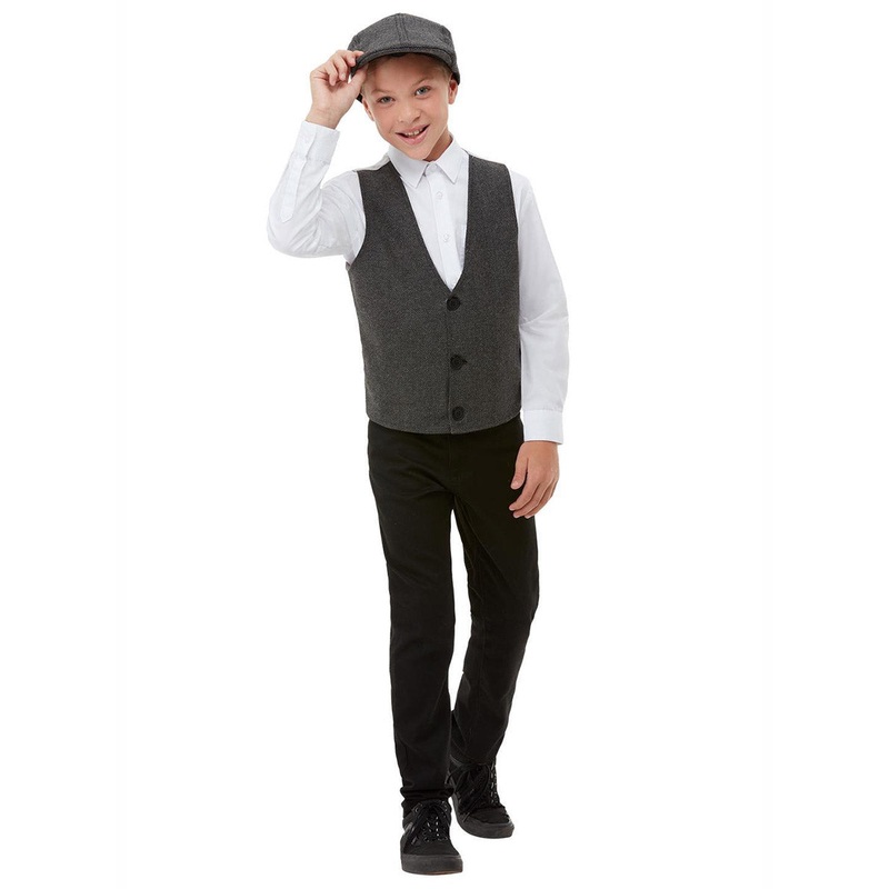1920s Boys Gangster Waistcoat and Hat Costume Set
