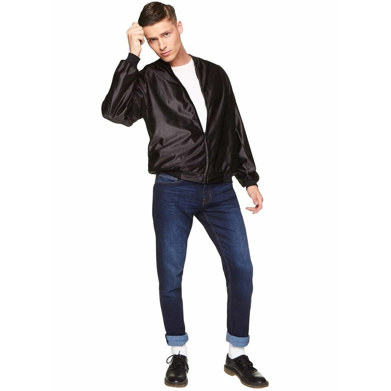 50s Rock N Roll Mens Black Greaser Costume Jacket