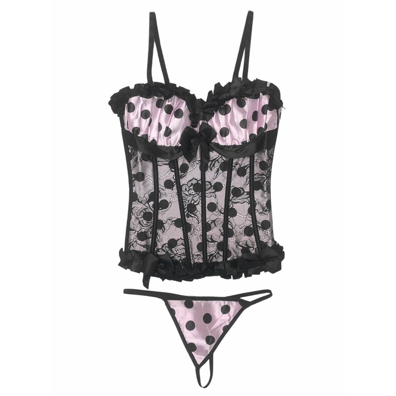 Pink and Black Polka Dot Corset Women's - Size Medium