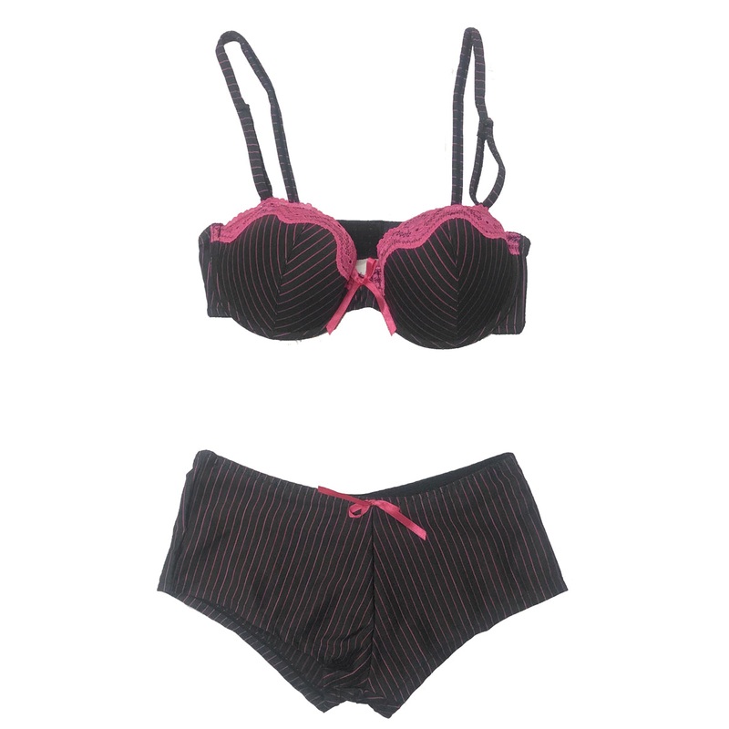 Sexy Black and Pink Bra and Hot Pants Set Womens - Size Small