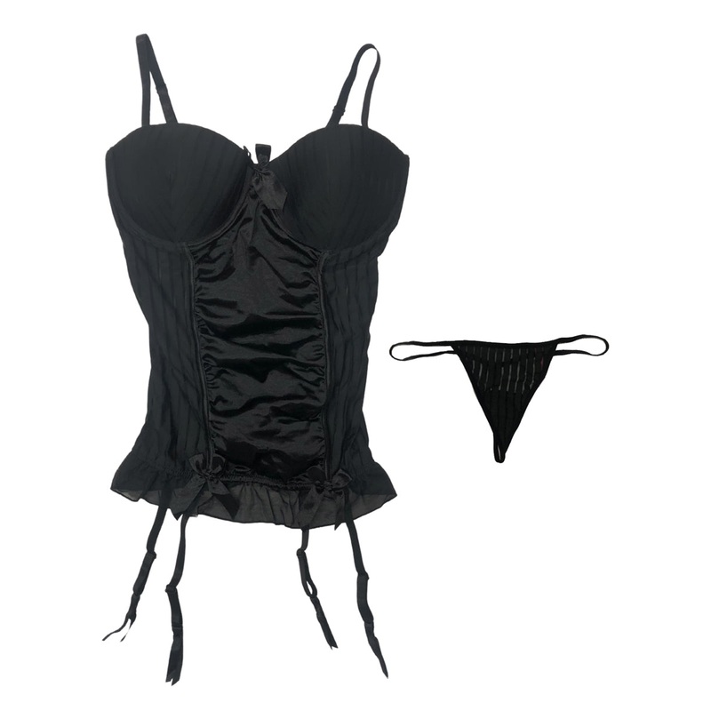 Sexy Black Shadow Stripe Bustier Set Womens - Size XLarge