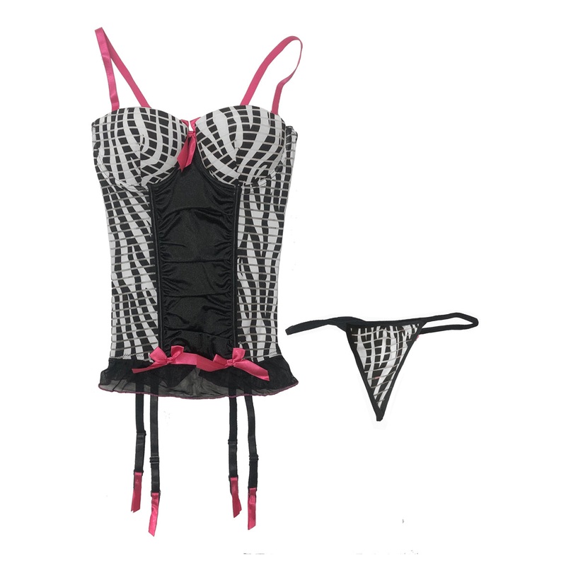 Sexy Zebra Burn Out Print Bustier Set Womens - Size Medium