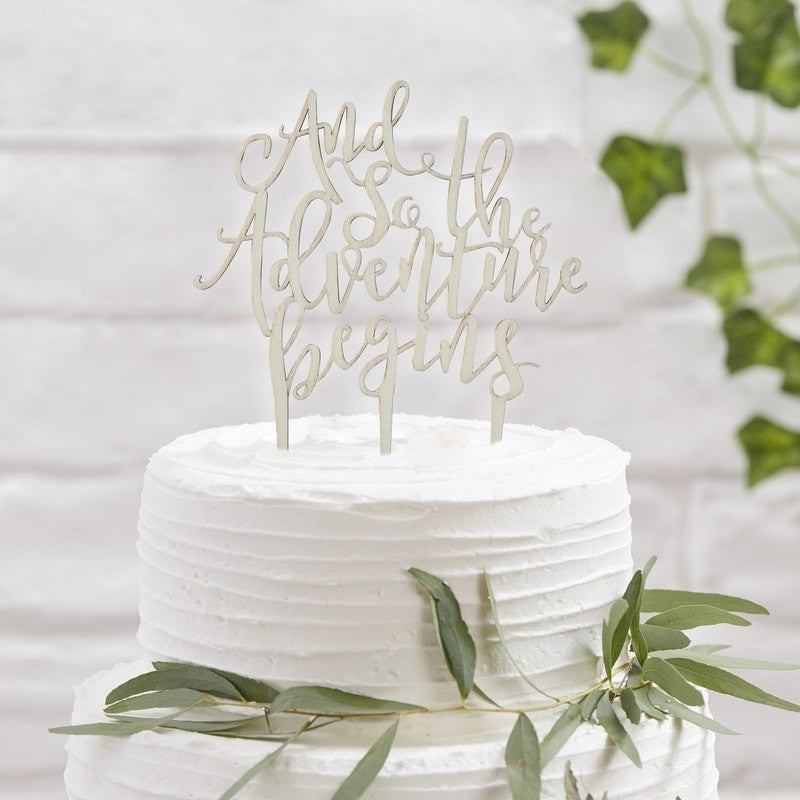 And So The Adventure Begins Wooden Cake Topper