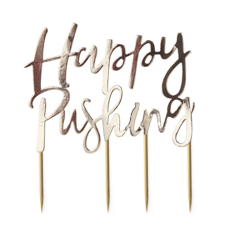Gold Foiled Happy Pushing Cake Topper