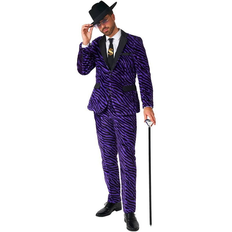 Zebra Print Plus Size Mens Purple Pimp Costume Suit