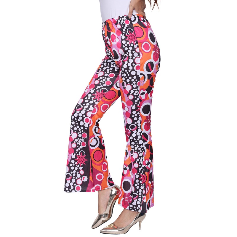 70s Disco Print Womens Pink Flared Costume Pants