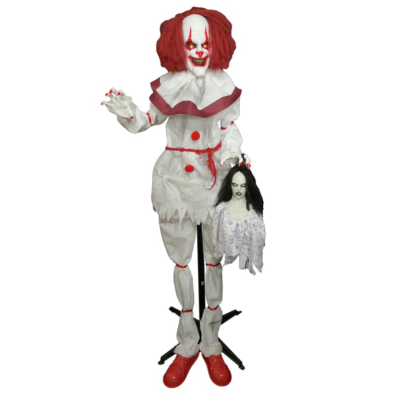 Animated 170cm Standing Evil Clown Halloween Decoration