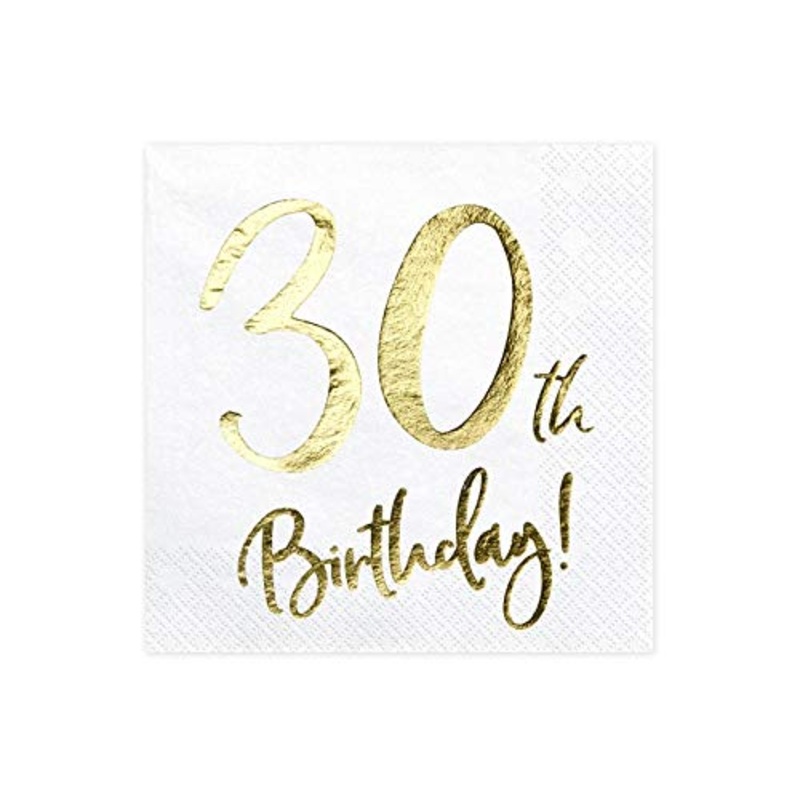 30th Birthday Napkins : White and Gold by Party Deco - 33cm - 20pk