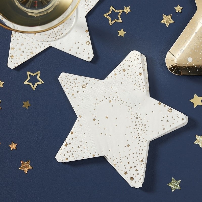 Star Shaped Gold Foiled Paper Napkins - Pop The Bubbly - Ginger Ray