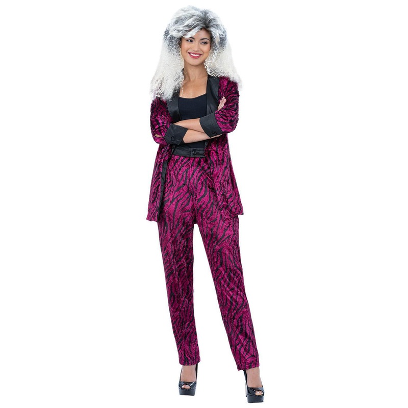 Zebra Print Womens Pink 1980s Power Suit Costume