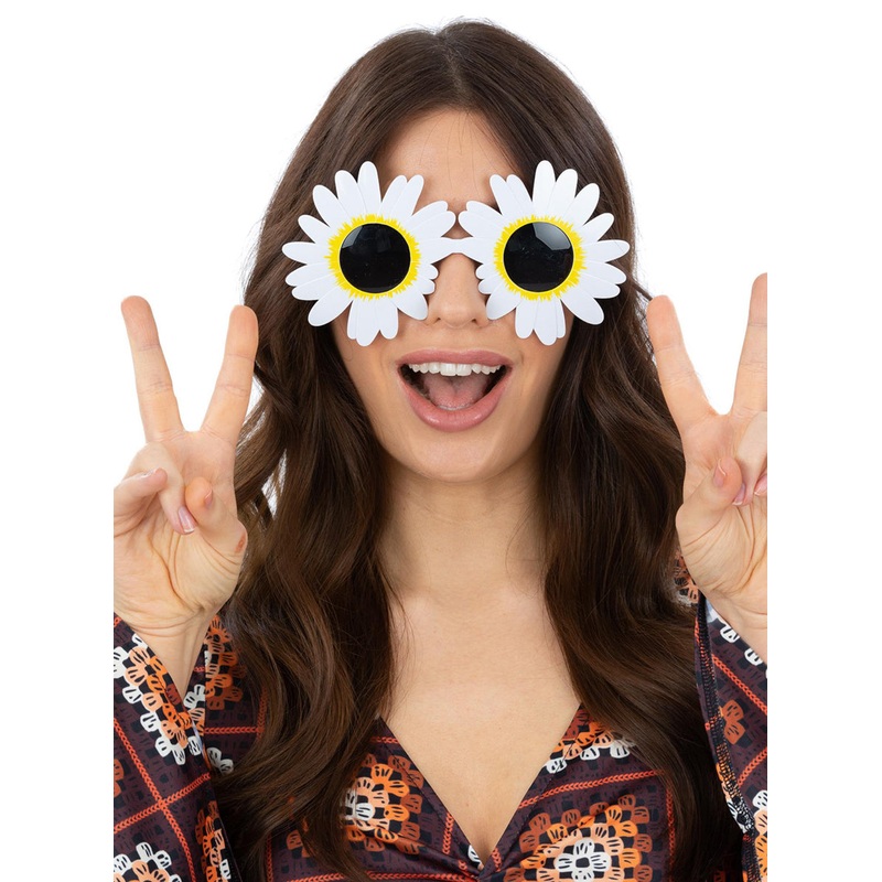 Cute White Daisies 60s Costume Glasses
