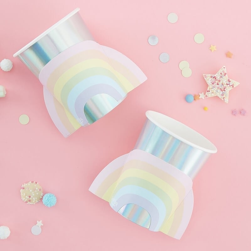 Rainbow & Iridescent Paper Cups - Pastel Party Range by Ginger Ray